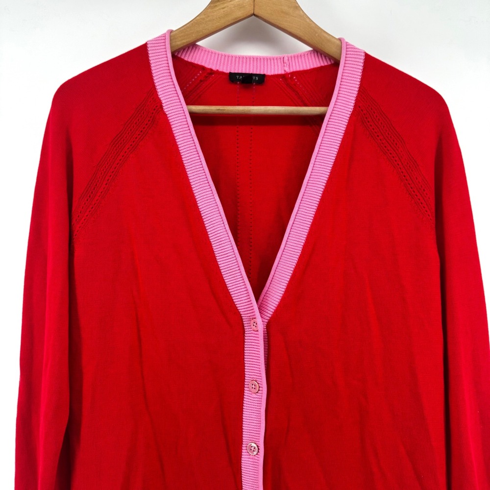 Talbots‎ Womens S Red & Pink Girlfriend V-Neck Cardigan Sweater Cotton Blend